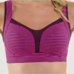 LULULEMON Ta Ta Tammer pink striped adjustable sports bra 34DD
